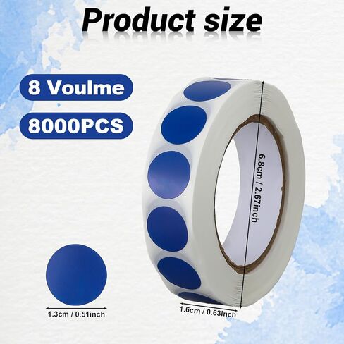 Giantree 0.5 Inch 8 Colors Round Stickers, 8000Pcs Color Dot Stickers, Blank Circle Sticker Labels to Write On 8 Color Dot Stickers for Office, Classroom (8 Colors 8 Rolls) in Saudi Arabia