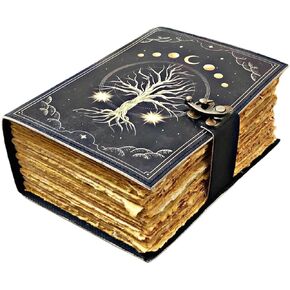 400 Pages Fat Grimoire leather journal, Print Tree of Life Journal, Blank spell book book of shadows Grimoire Journal Handmade Vintage Leather Celestial Gifts For Him Her