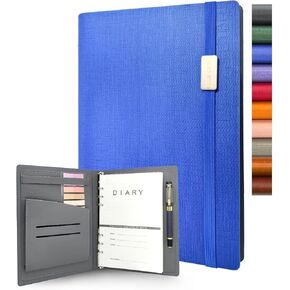 A5 Binder Binder Notebook - Hardcover الأنيق ، 160 صفحة من ورقة سميكة 100 جرام ، تصميم 6 حلقات مع حلقة القلم وجيوب - مثالية للكتابة والسفر والعمل والمدرسة (أحمر)