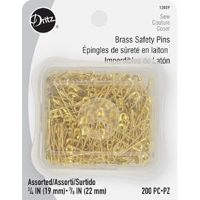 Dritz Brass, 3/4" and 7/8", 200 Count Safety Pins