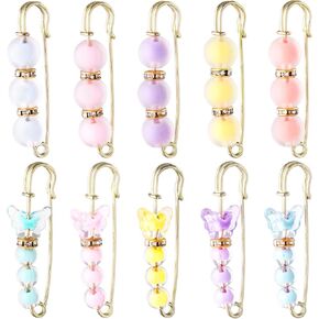 10pcs Fashion Brooch Pins, Cardigans Sweater Shawl Collar Clips, Butterfly Decorative Silk Scarf Buckle Waist Pants Extender Safety Pins for Women Girls Clothes Dress Hat Accessories
