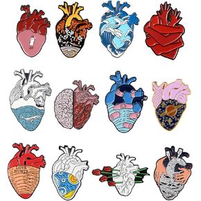 LIANXUE 12 Pieces Anatomical Heart Pin Kit Medical-Pinning Ceremony Enamel Brooch Pin Enamel Lapel Pins Set for Backpacks Shows Alloy