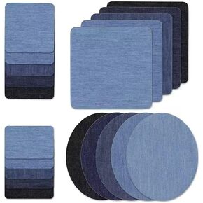 20 Pcs Blue Series Oval and Quadrate Ironing Denim Patch,On Patches Iron On Denim Patches Repair Kit for Clothes,Jeans,Jackets,Large Size,Oval Quadrate Professional Processed