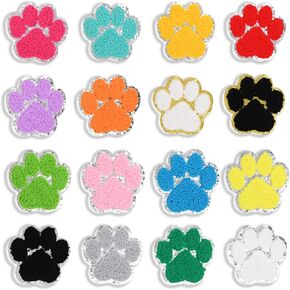 بقع PAW Print Chenille ، الحديد على تصحيحات مقدمة ، الحواف الذهبية خياطة على بقع للملابس أكياس القبعات الملحقات DIY (16 ٪