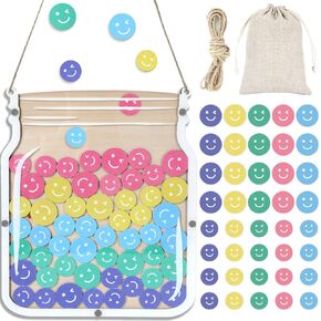12 "جرار مكافأة خشبية كبيرة للأطفال 100pcs ابتسامة الوجه جرة جرة مكافأة شنقا القعادة التدريب مخطط أدوات إدارة الفصول