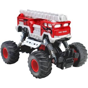 CORPER TOYS Diecast Fire Truck, Monster Truck for Boys Girl with Giant Wheel Pull Back Toddler Cars Toy Sand Truck Alloy Firetruck Shockproof Vehicle for Kids Gift