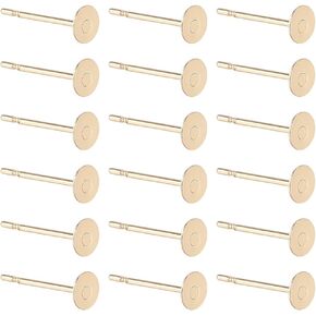 SUNNYCLUE 200Pcs Real 24K Gold Plated Flat Earring Posts Stainless Steel Stud Earring Findings Blank Round Ear Pins Small Tray 4mm Earring Studs for Jewelry Making Earrings Supplies DIY Crafts Women