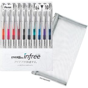 Gel Ink Ballpoint Pen 0.4mm ، Tip Nip 10 Colors مع مجموعة قيمة pencase شبكية متعددة الاستخدامات