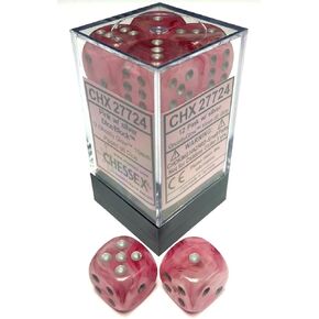 Chessex DND DICE Set-16mm Ghostly Glow Glow Pink and Silver Polyhedral Dice Setgons and Dragons dice يشمل 12 زهر-D6 ، مختلف (CHX27724)