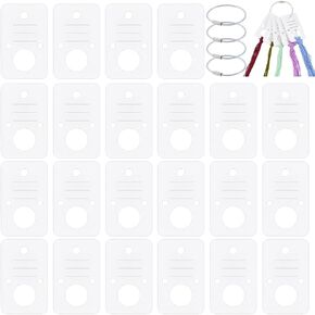 Benecreat 100pcs قطرات خيط خيط مستطيل ، بطاقة خيط ملهى الورق البيضاء ، خيط تطريز منظم مع حلقة معلقة من الحديد 4 مساءً لتخزين الخياطة DIY
