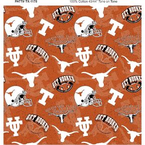 SYKEL ENTERPISES University of Texas Cotton Fabric with Tone ON Tone Design