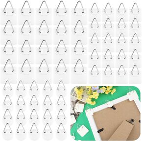 60Pcs Adhesive Picture Hanger Foamboard Picture Hanging Hooks Without Nails 3 Sizes Plastic Picture Hangers Sticky Hangers for Bathroom Kitchen Home Wall Art Picture Photo Frame (Round&Square)