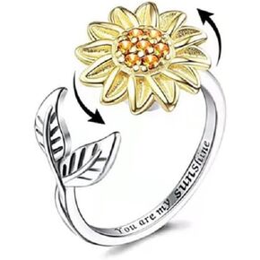 COLORFUL BLING Adjustable Fidget Spinner Flower Rings Anxiety Rotating Sunflower Planet Spinning Anxiety Ring for Women Girlfriend