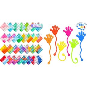 30 PCS Mini Pop Keychain Fidget Toys & 48 PCS Sticky Hands Bulk