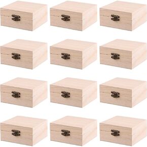 Funsuei 12 PCS 3.94 × 3.94 × 1.97 بوصة مربع مجوهرات خشبية غير مكتملة ، صندوق خشبي صغير غير مكتمل ، صناديق خشبية صغيرة طبيعية للحرف اليدوية ، صندوق خشبي مع غطاء مفصلي لـ DIY ، تخزين ، هدية