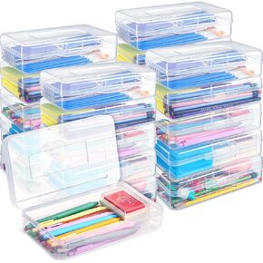 Patelai 24 Pack Pencil Box Box Box Bulk for Kids 8.3x4.7x2.4 بلاستيك صناديق قلم قلم رصاص واضحة مع أغطية ضيقة لطلاب المدارس في الفصل الدراسي (شفاف)