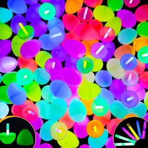 Mgparty Glow في بيض عيد الفصح المظلم ، 48 بيض بلاستيكي مع 96 عصا توهج مصغرة للأطفال سلة عيد الفصح الحفلات الحفلات إمدادات البيض وزينة عيد الفصح