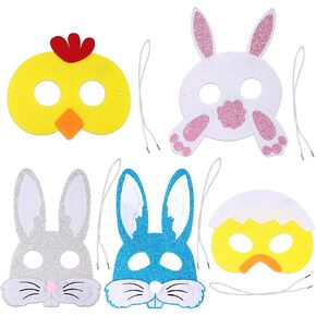 5Pcs Half Face Mask Halloween Chicken Mask Rabbit Ear Mask DIY Felt Animal Mask Bunny Mask for Halloween Easter Costume Party Cosplay Props
