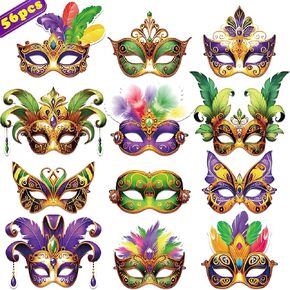56pcs Mardi Gras Masks مجموعة كبيرة: زخارف الحفلات التنكرية كرنفال (ورقة)
