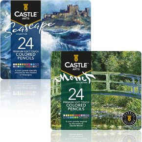 Castle Art Supplies Special Edition Seascape و Monet Bundle | أقلام الرصاص الملونة للفنانين البالغين | جودة النوى الملونة سلسة | 48 ظلال نابضة بالحياة | تم تقديمها بشكل جميل في علب منظمة