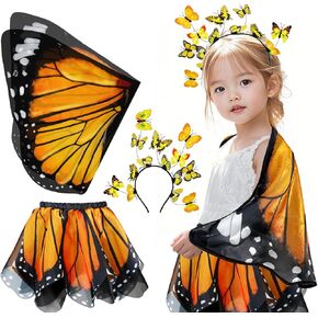 iROLEWIN Kids Toddler Butterfly-Wings-Costume for Girls Fairy-Wings Tutu Headband as Princess Dress-Up Toys Birthday Gifts 3+
