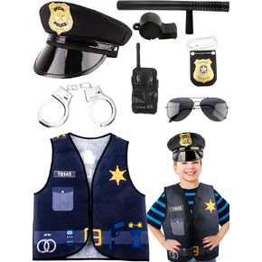8 Pcs Kids Police Costume Set - Police Vest, Hat, Props & Officer Dress Up for Boys - Career Day, Halloween Party