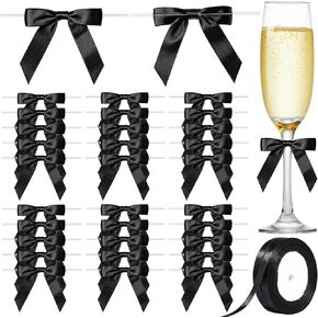 مجموعة الأقواس السوداء YGDZ ، 2.5 "Premade 30 Countts Twist Tip Bow لزخارف الحفلات ، 2 لفة 3/8"