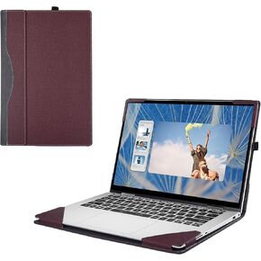 حالة غلاف الكمبيوتر المحمول لـ Dell Inspiron 14 2-in-1 7430/7435/7440/7445 2023-2024 [غير متوافق مع أي طراز آخر] PU Leather Detachable Computer Bag Compult (Wine Red)