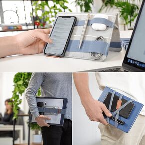 BEBLAU Pack (X3) Blue: TECH Organizer Attachable to Your Devices | Flexible Pouch | Desk Sleeve | Gadget case | Office & Home | Working from Home Essentials | Laptop Accessories | Backpack Insert