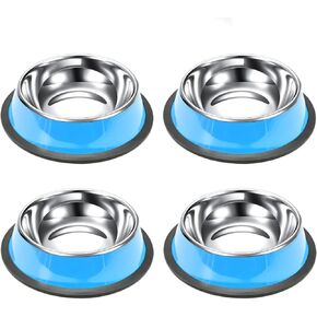 4 PCS 7oz من الفولاذ المقاوم للصدأ الأوعية الكلب أطباق جرو للحيوانات الأليفة القابلة للتكديس