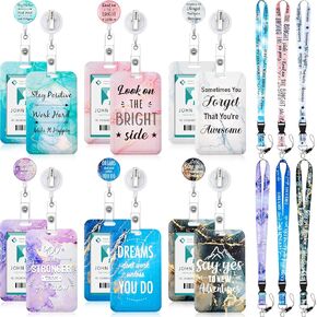 Geyoga 6 PCS Inspirational Quote Lanyards ID HOLDER WITH Breakaway Lanyard Badge Reel Clips for Teacher ، Women ، Work Furns Hange Work Office Gifts