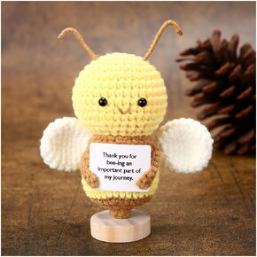 RovyFota Handmadel MIni Crochet Bee with Positivity Card - Mini Emotional Boost Gift for Easter, Birthdays, Teacher Appreciation - Teens, Moms, Friends,Thoughtful Gift for Friends(Positive Bee)
