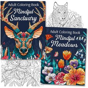 RYVE Mindful Meadows and Animal Coloring Book for Adults – Beautiful and Relaxing Designs to Unwind and Promote Mindfulness – Stress Relief Coloring Book for Women