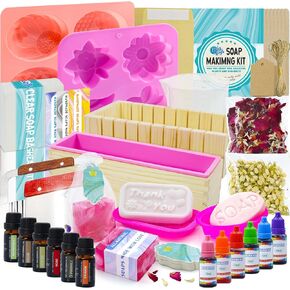 WhizToys Soap Making Kit Supplies, Crafts Kits for Adults and Kids, DIY Beginners Kit Containing Silicone Mold, Soap Cutter and Shea Butter Base, Fragrances and Gift Cards