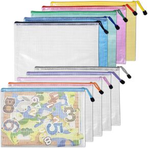10 PCS مقاوم للماء A4 Mesh Zipper Pouch Facs for Office ، المنظمة المنزلية ، تخزين السفر (10 ألوان)