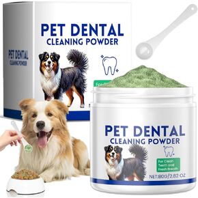 Dog Dental Powder, Dog Teeth Cleaning Powder, Targets Tartar & Reduces Plaque & Bad Breath - Teeth Cleaning Made Easy Eliminate - Meat-Flavored Formulated