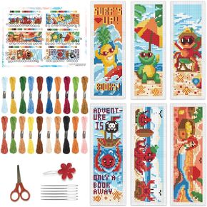 Beunitone 6 PCS Cute Animals Cross Stitch Stitch Kit for Beginner Compe Beach Beach Stamped Mongmarky Kits مع تعليمات للمبتدئين المطبوعين مجموعات غرزة للمحبي 8'x2.4 '' '