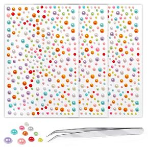 975pcs Gems Pearl White Face ، أحجار الراين ذاتية اللصق 3/4/5/6 مم DIY وجواهر الجسم للمكياج ، الحرف اليدوية