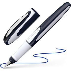 Schneider Ray Fountain Pen M (متوسطة) ، قابلة لإعادة التعبئة ، برميل رمادي أزرق داكن/رمادي فاتح ، خرطوشة حبر زرقاء قابلة للمحو ، حزمة 1 قلم (168203)