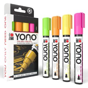 Marabu Yono 124000004000 Neon Marker مع 4 ألوان ، علامات أكريليك متعددة الاستخدامات مع نصيحة الرصاص اليابانية 1.5-3 مم