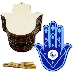 30 Pack 4 Inch Wood Hamsa Hand Cutouts Unfinished Wooden Hamsa Hand Hanging Ornaments DIY Hamsa Hand Craft Gift Tags