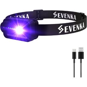 SEVENKA 2in1 UV Headlamp Flashlight Black Light & White Light, Rechargeable LED Hands Free Blacklight 395nm, Mini Ultraviolet Head Lamp, Pet Urine Detector for Dog/Cat Urine Stains, Bed Bug, Scorpion