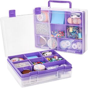 OKLLEN 2 طبقات منظم البلاستيك منظم مربع ، 8 مقصورات منظم حبة CLEAR CLARK CRAFT SOPPLIES ، لتوفيات DIY ، أدوات الخياطة ، المجوهرات ، صندوق الصيد ، 11.9x9.2x3.1inch