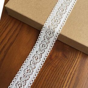 Lace Realm Stretch lace Ribbon Elastic Trim Lace Fabric with Floral Pattern for Bridal Wedding Decorations, Sewing DIY Making and DIY Crafts (9073 white)