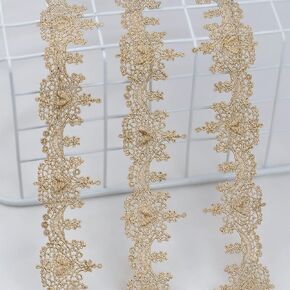 Idongcai Gold Lace Trim Gold Floral Floral Dousidique Servidique Lace Trim for Sewinggowns ، Cakes ، DIY ، Decor Home (1.5 Int ، 4.8 Yards)