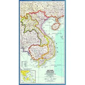 National Geographic: فيتنام ، كمبوديا ، لاوس وشرق تايلاند 1965 - سلسلة خريطة الحائط التاريخية - 11.25 × 20.5 بوصة - ملفوفة الورق