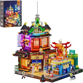 مجموعة من الطوب الإضاءة الياباني-zakaya ، مجموعة من الطوب الإضاءة-Cyberpunk Neon City Future Pub Japanese Street View House Collection Model LED Model Tode 1987 PCS للبالغين ومحبي الخيال العلمي