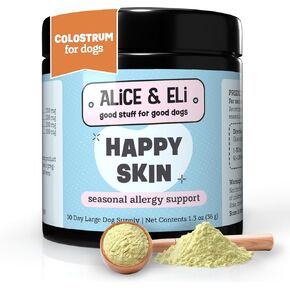 Alice & Eli Happy Skin - دعم حساسية موسمية مع Quercetin & Bovine Colostrum - للكلاب ذات الجلد الحساسة أو الحساسية البيئية