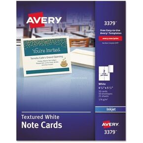 AVERY Textured Note Cards, Inkjet, 4 1/4 x 5 1/2, Uncoated White, 50/Bx w/Envelopes