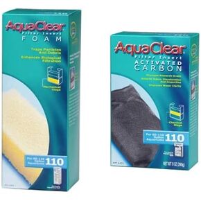 AquaClear 110 Filter Media for Aquariums up to 110 Gallons, 3-Pack Activated Carbon Inserts and 3-Pack Foam Inserts, Replacement Filter Media